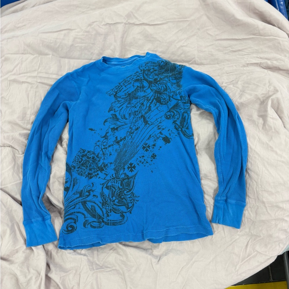 Blue Long Sleeve Anchor Blue Shirt Size M Y2K Style Front Graphic